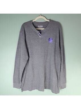 Twitch Men's Purple Embroidered Heart Thermal Henley Long Sleeve Top Gray 2X